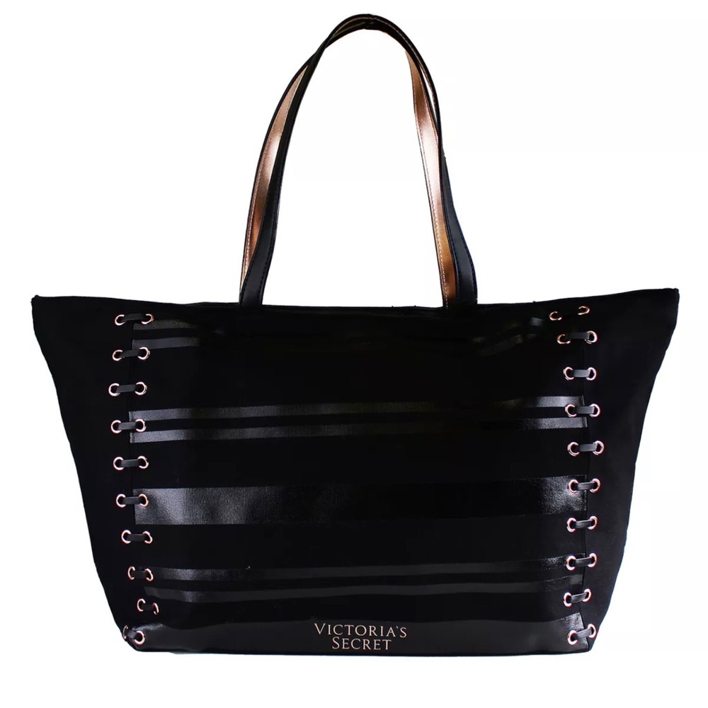 Victoria Secret Lace Up Corset black and rose gold XL tote bag